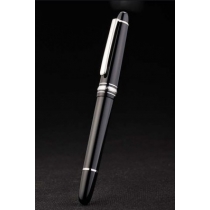 MontBlanc Silver Trimmed Black Enamel Ballpoint Pen With MB Engraving